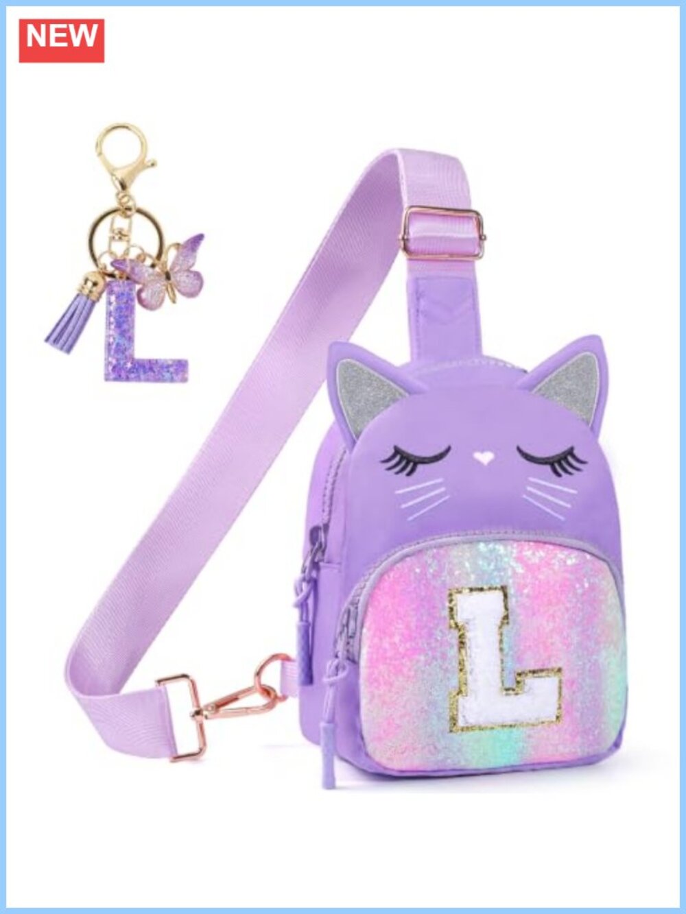 Cat Crossbody Bag Girls Sling Purse Adjustable Strap Polyester